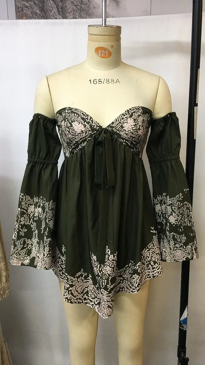 Autumn Vintage Denim Sexy Style Women's Floral Dress Holiday Casual Beach Dress