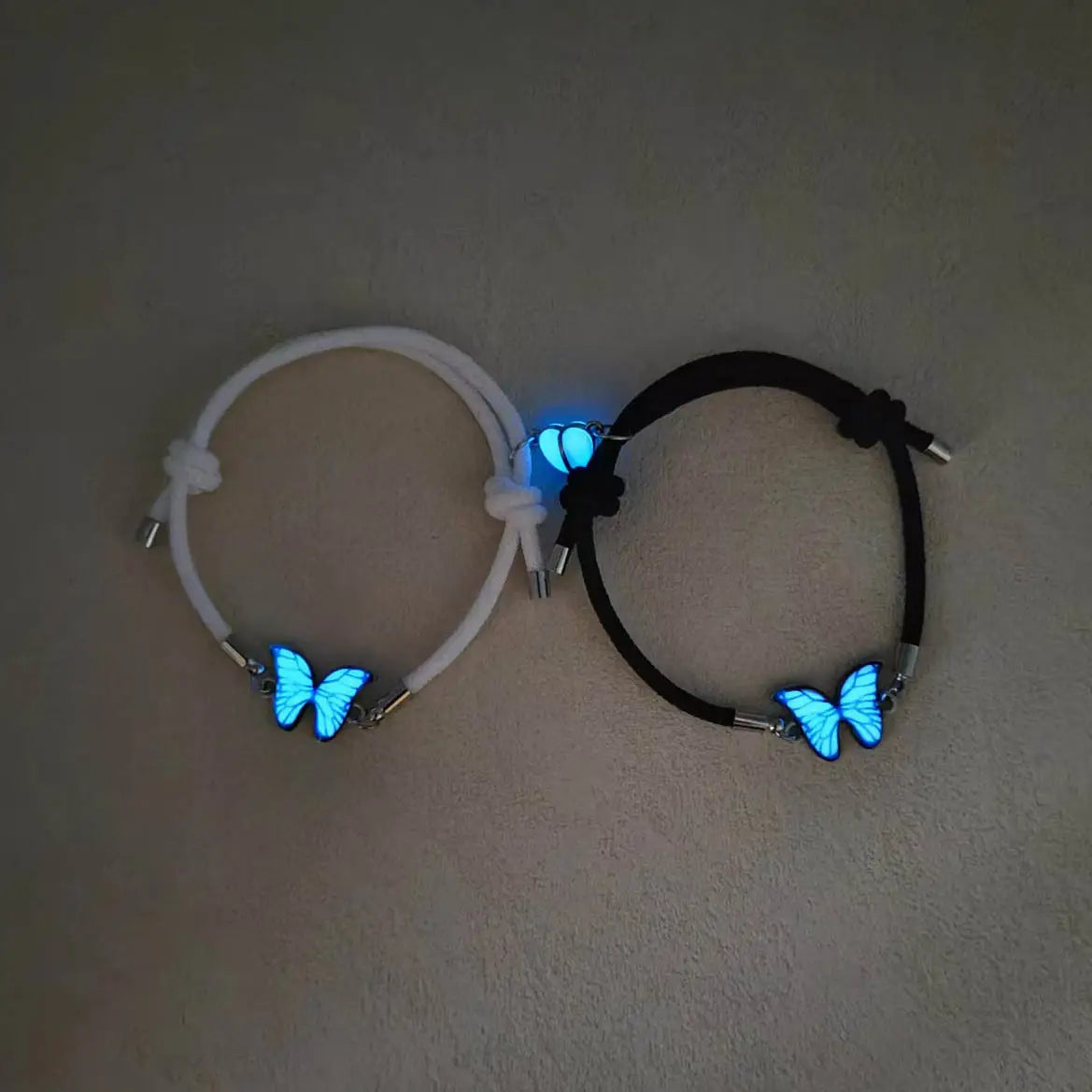 Couples bracelets night light butterfly alloy heart magnetic night glow handmade