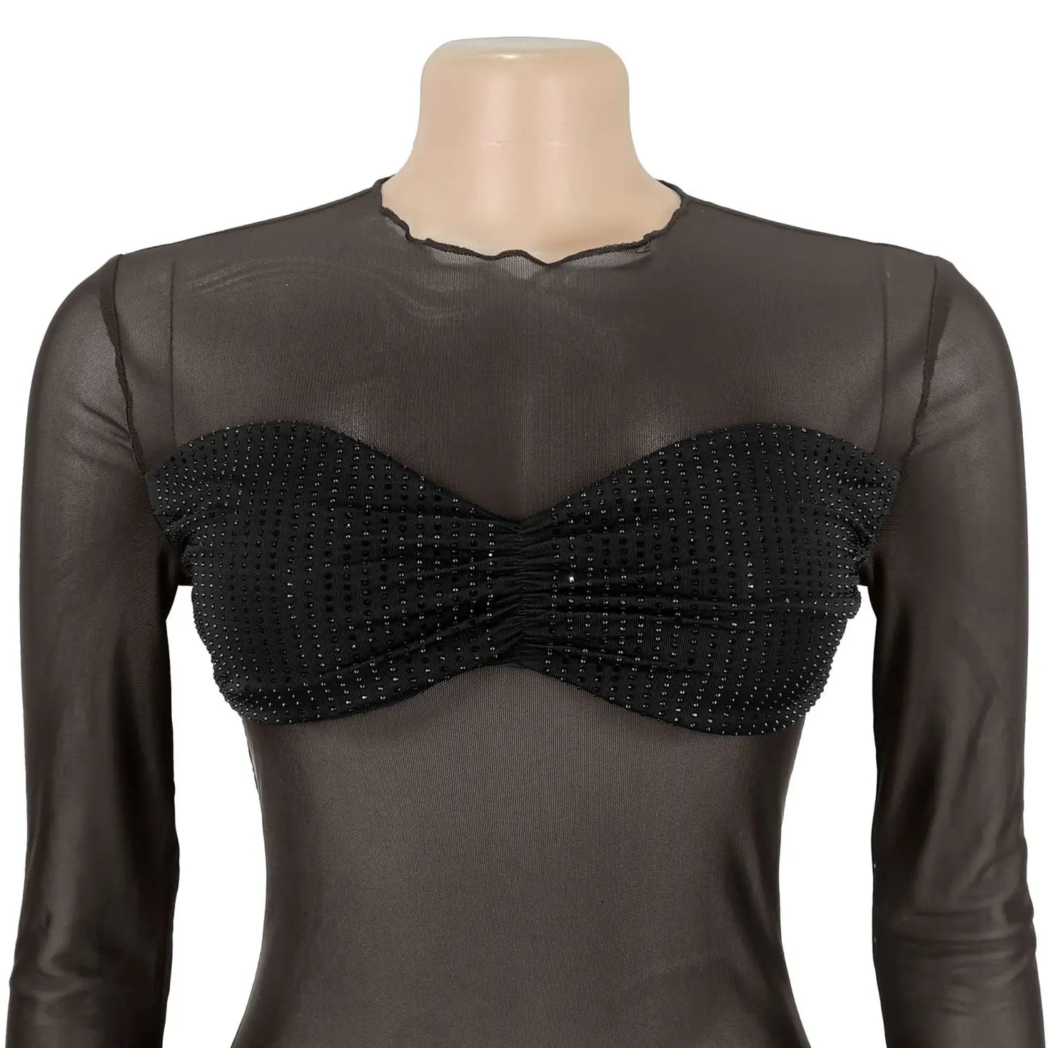 Fashion women’s sexy sheer mesh rhinestone dress mini skirt