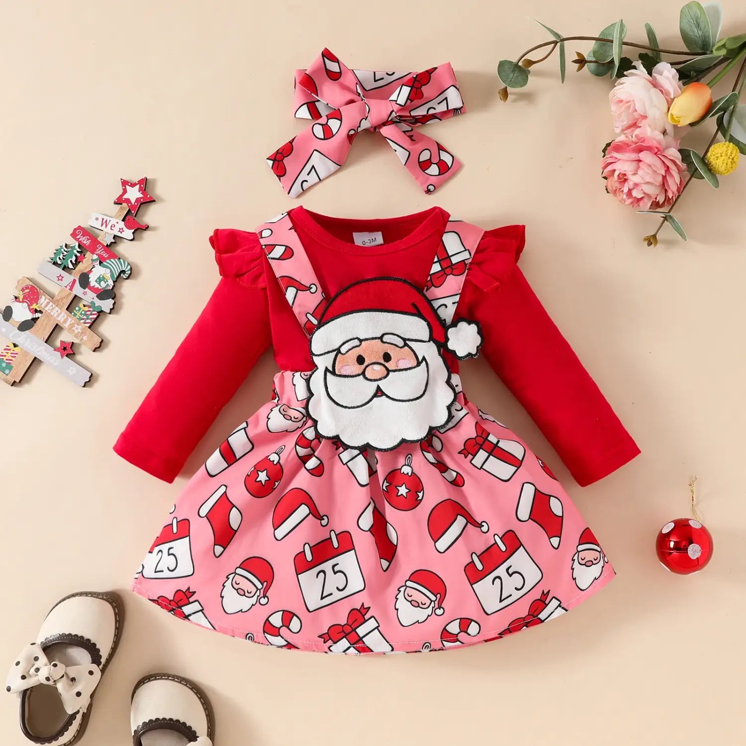Baby christmas long sleeved top suspender skirt set christmas grandpa jumpsuit + solid color hoodie