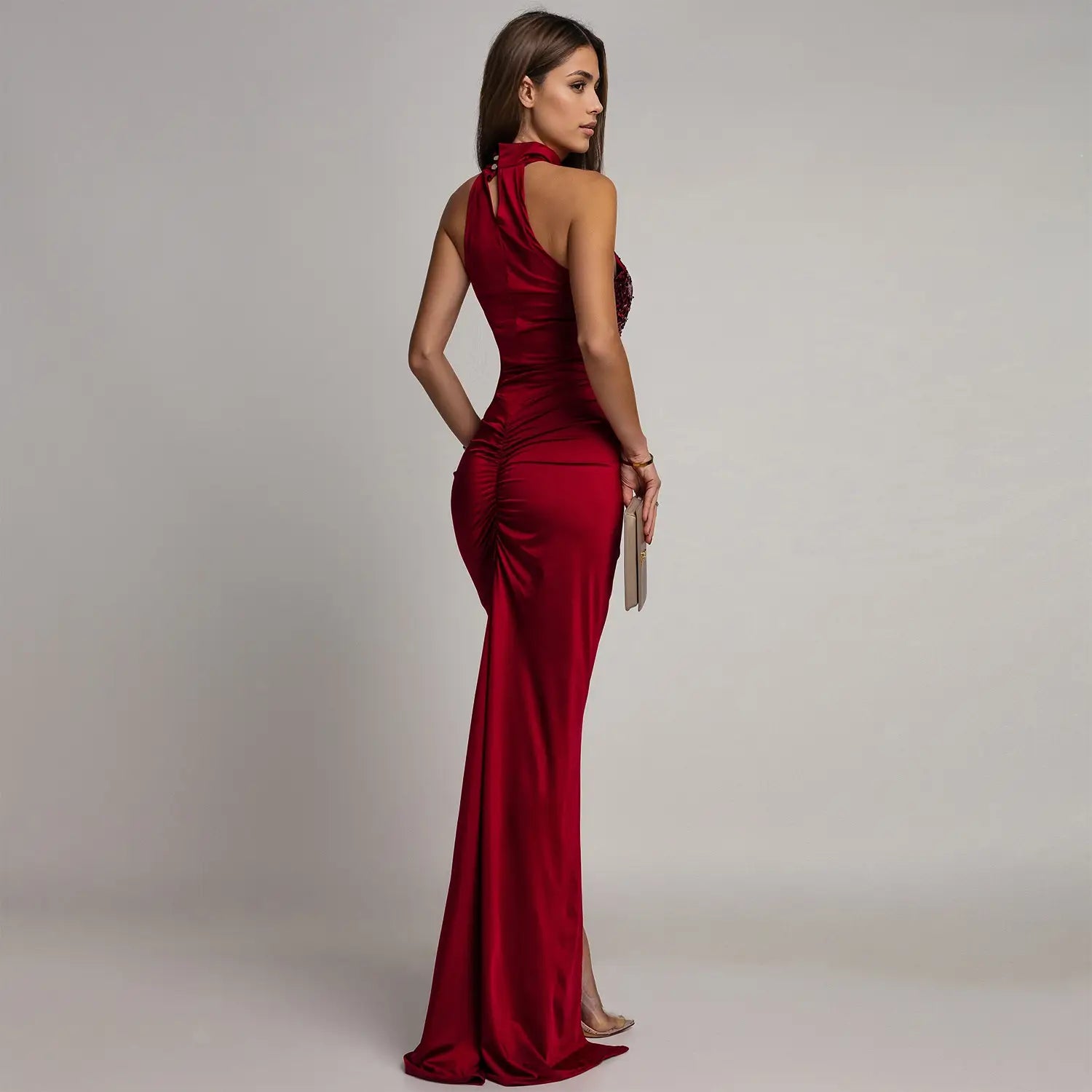 Fashion women’s sexy fitted sequin velvet split dress