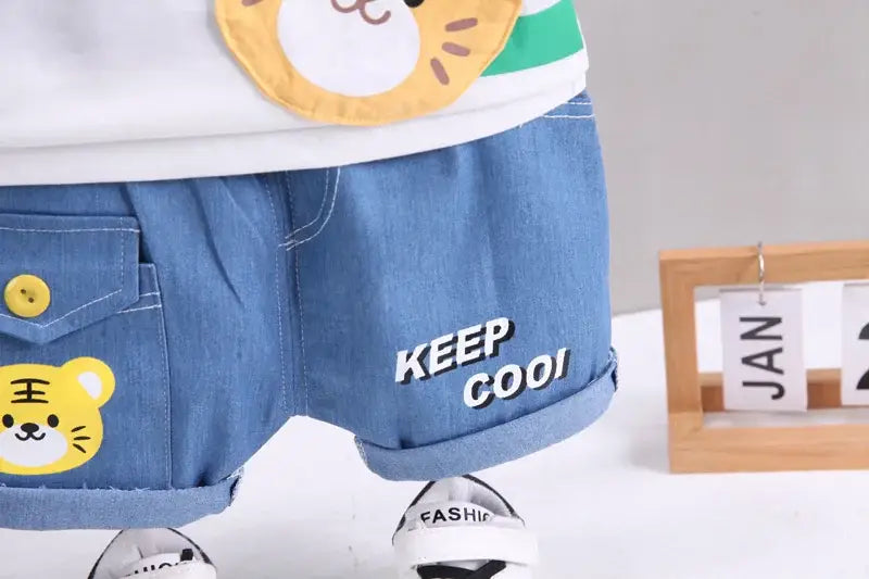 Children’s clothing children’s short sleeved shorts set stylish baby summer clothing children’s shoulder bag t-shirt