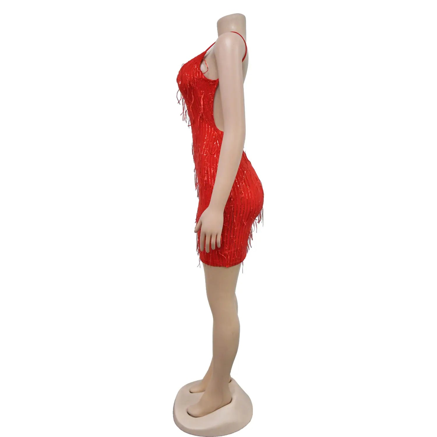 Style solid color sleeveless sequin v-neck backless dress