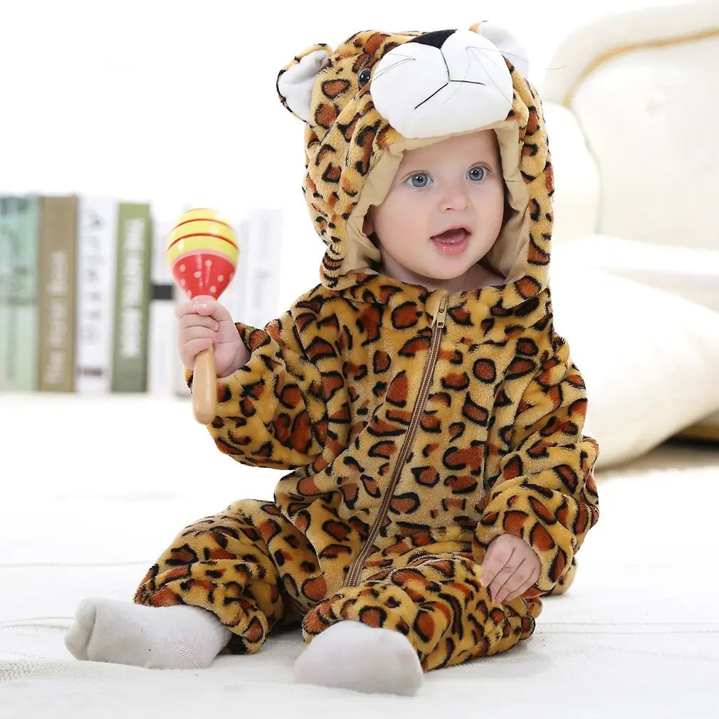 Flannel children’s crawling clothes baby clothes long sleeved hoodie newborn cartoon jumpsuit