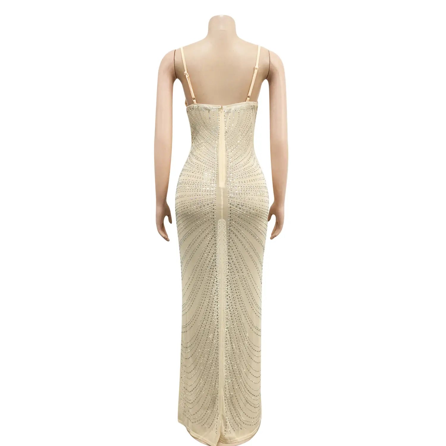 Fashion sexy beaded strapless sheer mesh long dress