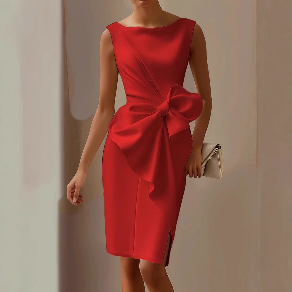 Elegant butterfly knot dressshort sleeveone shoulder design a-line silhouettewomen’s dress