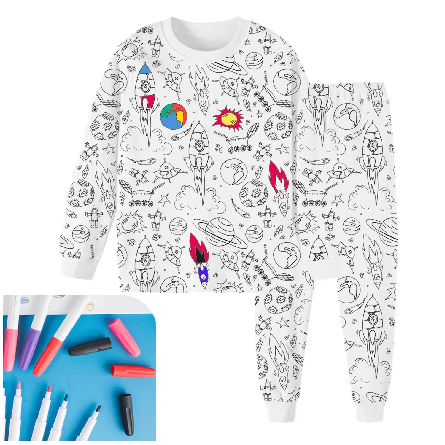 Children’s graffiti pajamas diy hand-painted colorable set for home decor coloring pajama sets
