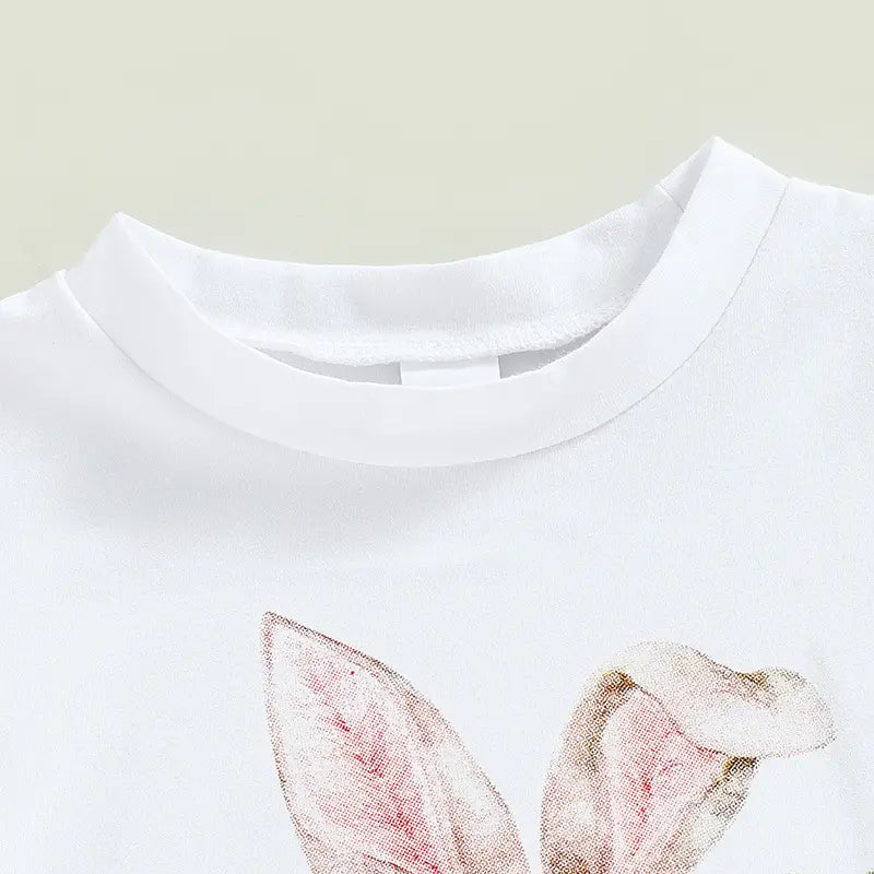 Girls summer european and american short sleeve tassel t shirt rabbit flower flare pants set girls set two piece set
