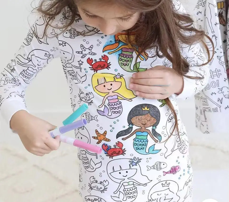 Children’s graffiti pajamas diy hand-painted colorable set for home decor coloring pajama sets
