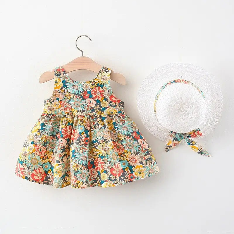 Children’s skirts chest bow dresses pastoral princess skirts send hats baby beach skirts