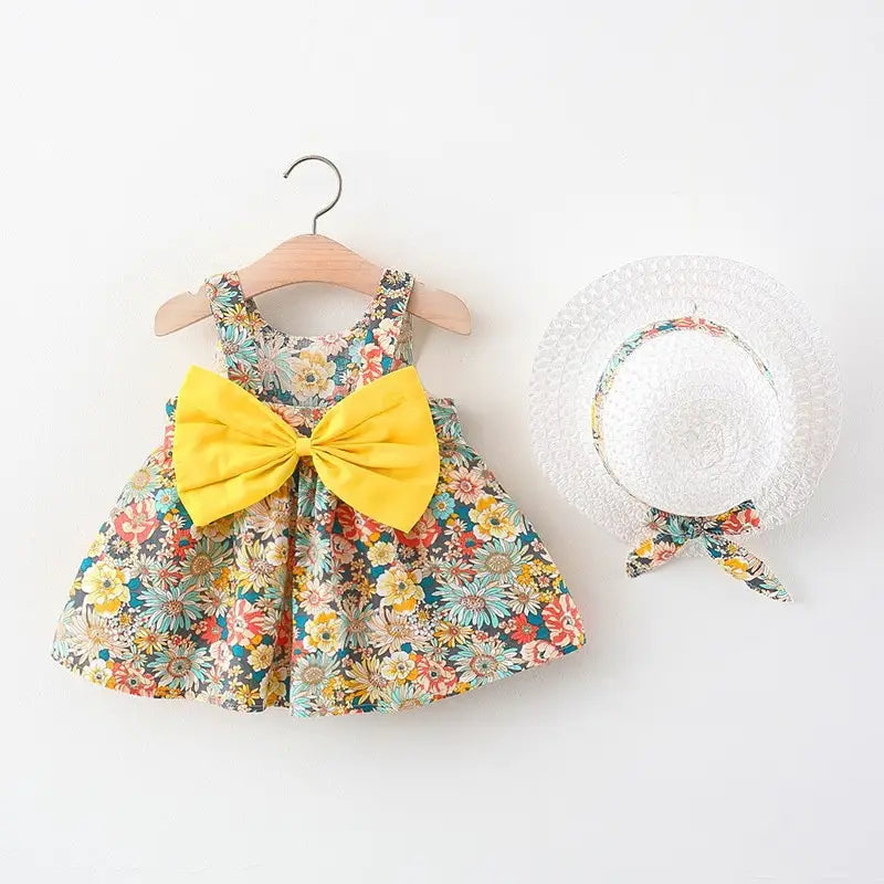 Children’s skirts chest bow dresses pastoral princess skirts send hats baby beach skirts
