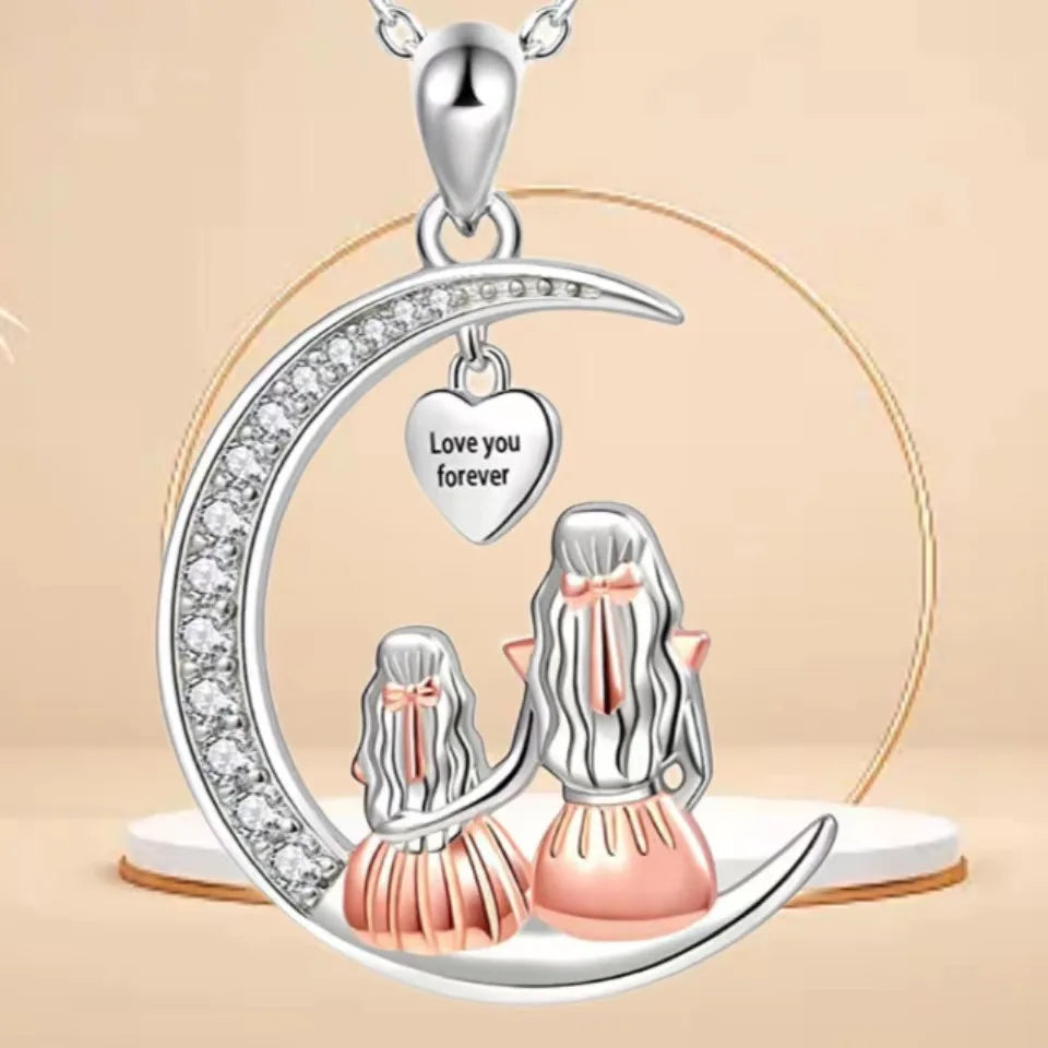Forever Love Heart & Moon Necklace for Mom & Daughter