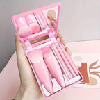 Travel-Ready: 5Pcs Portable Makeup Brush Set with Mirror