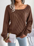Chic Square Collar Knitted Pullover for Autumn & Winter