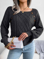 Chic Square Collar Knitted Pullover for Autumn & Winter