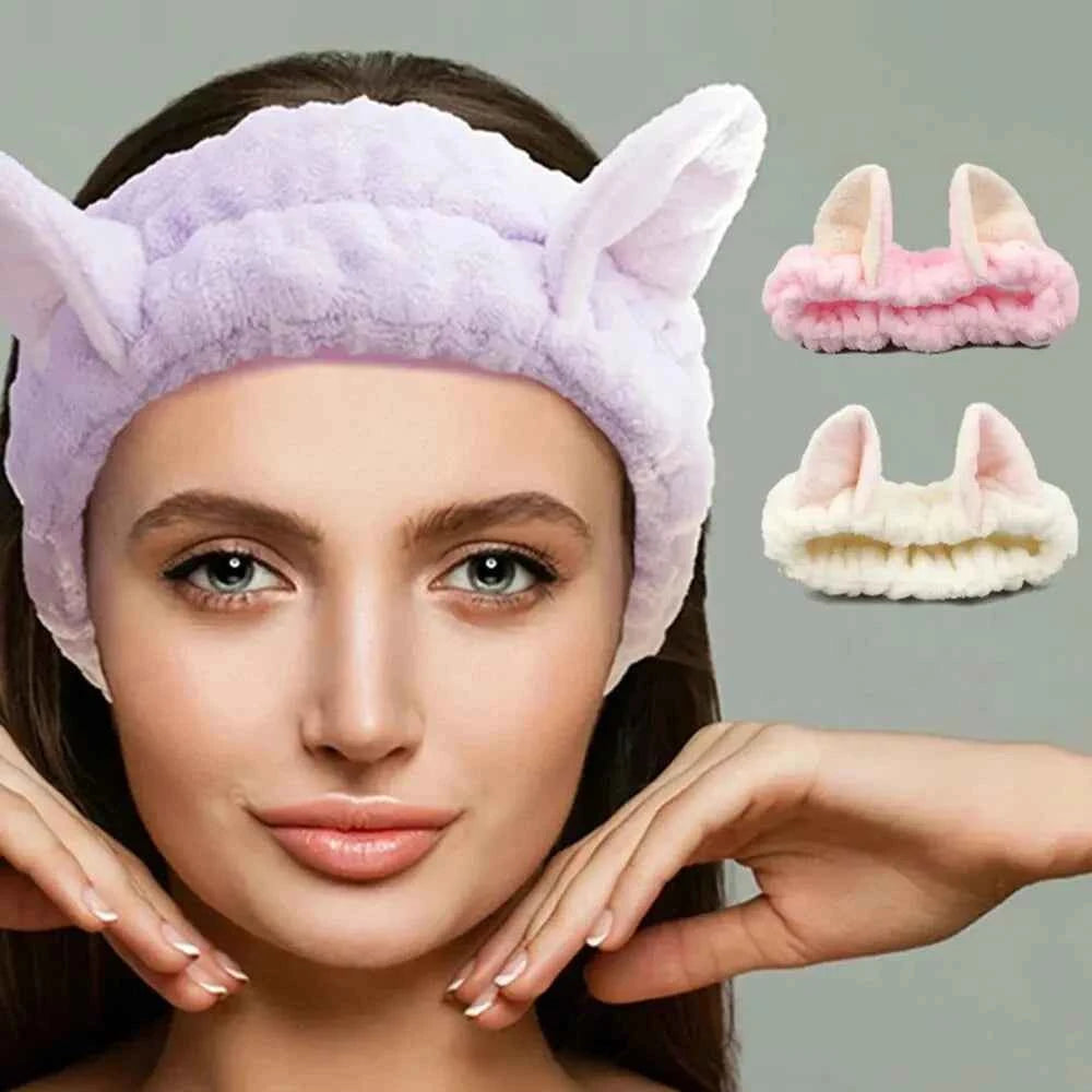 Cute Coral Plush Cat Hairband for Makeup & Skincare