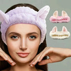 Cute Coral Plush Cat Hairband for Makeup & Skincare