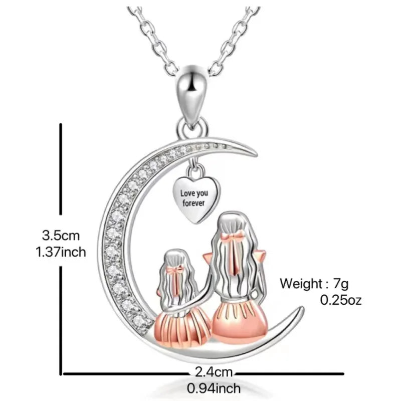 Forever Love Heart & Moon Necklace for Mom & Daughter