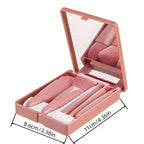 Travel-Ready: 5Pcs Portable Makeup Brush Set with Mirror