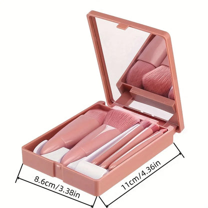 Travel-Ready: 5Pcs Portable Makeup Brush Set with Mirror