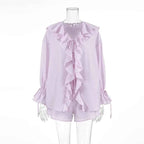 Tornova Women's Ruffled Spring Shorts & V-Neck Set