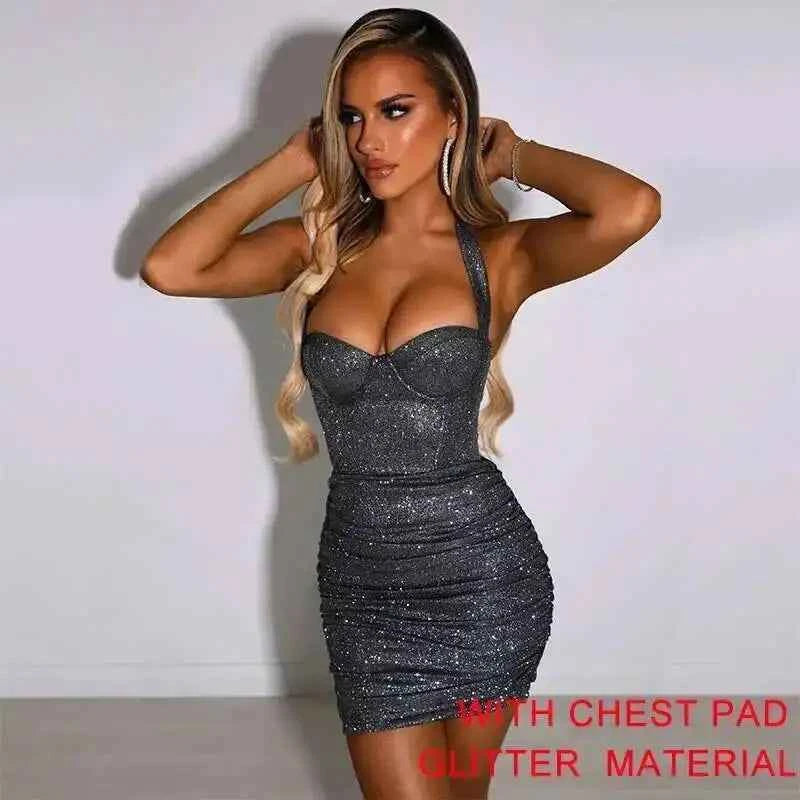 Elegant Glitter Bodycon Mini Dress for Summer Nights