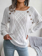 Chic Square Collar Knitted Pullover for Autumn & Winter