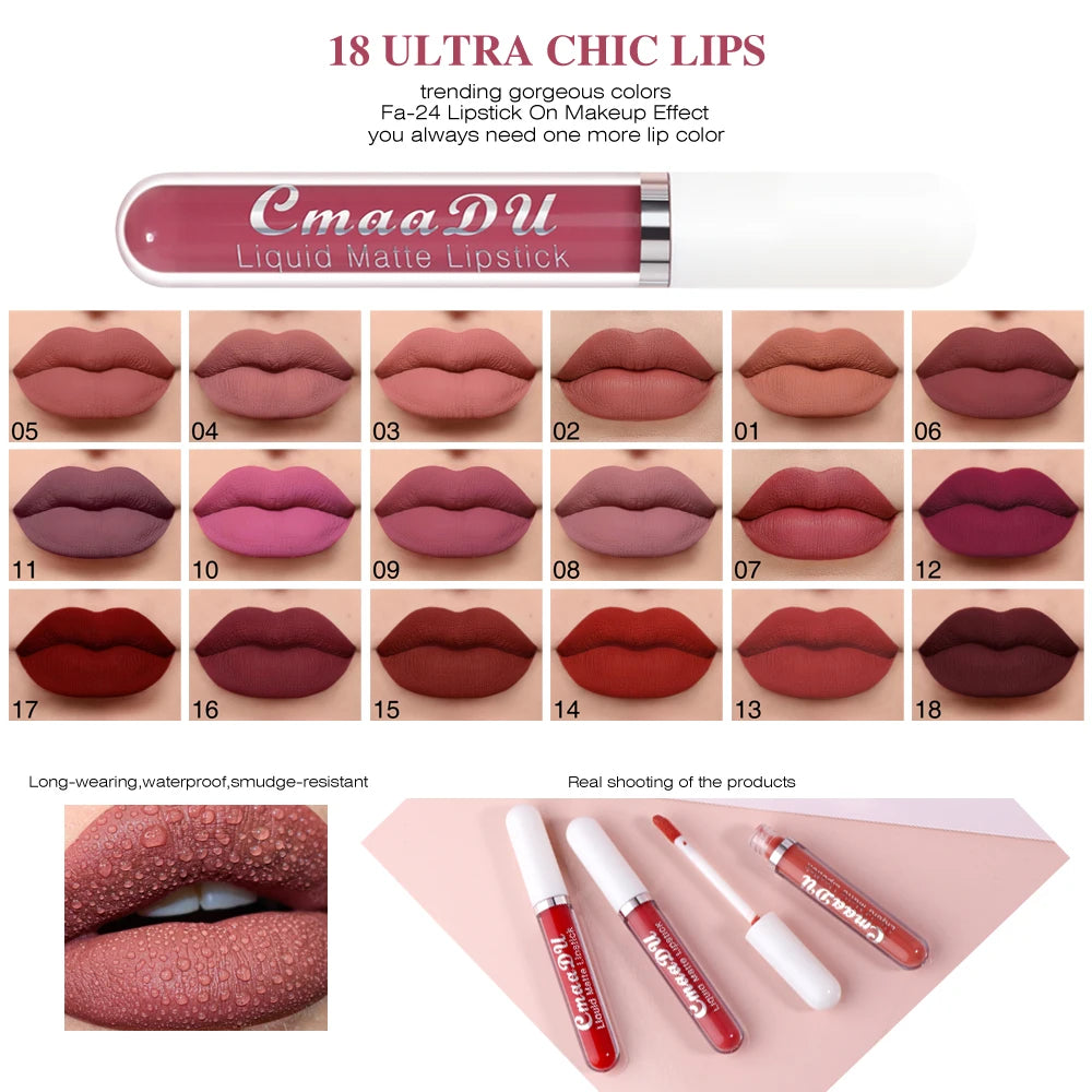 Waterproof Matte Liquid Lipstick - CmaaDu Red Elegance