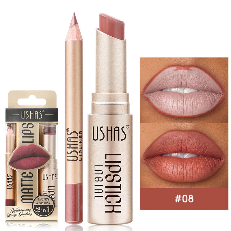 Elevate Your Look: USHAS 12-Color Lipstick & Liner Duo