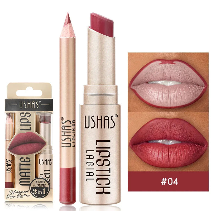 Elevate Your Look: USHAS 12-Color Lipstick & Liner Duo