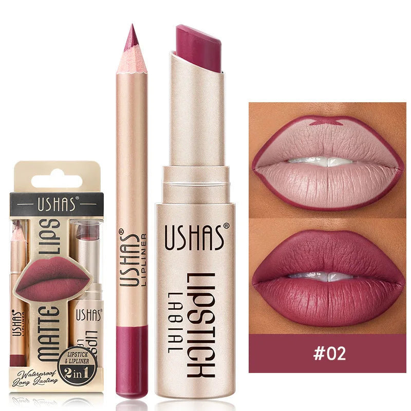Elevate Your Look: USHAS 12-Color Lipstick & Liner Duo