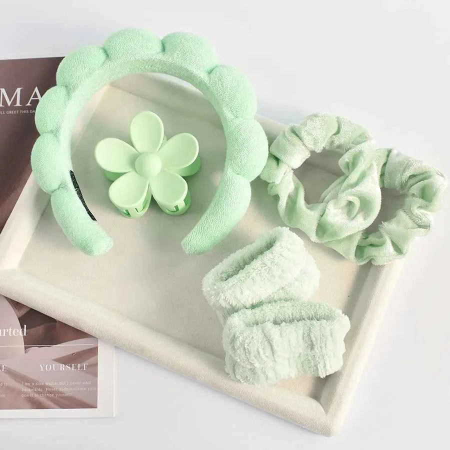 Stylish Microfiber Wristbands & Spa Bubble Headband Set