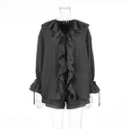 Tornova Women's Ruffled Spring Shorts & V-Neck Set