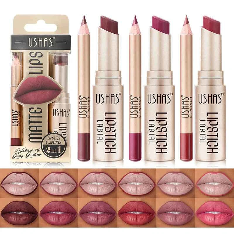 Elevate Your Look: USHAS 12-Color Lipstick & Liner Duo