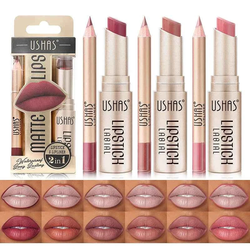 Elevate Your Look: USHAS 12-Color Lipstick & Liner Duo