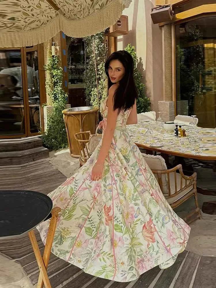 Floral Halter Neck Maxi Dress for Summer Elegance