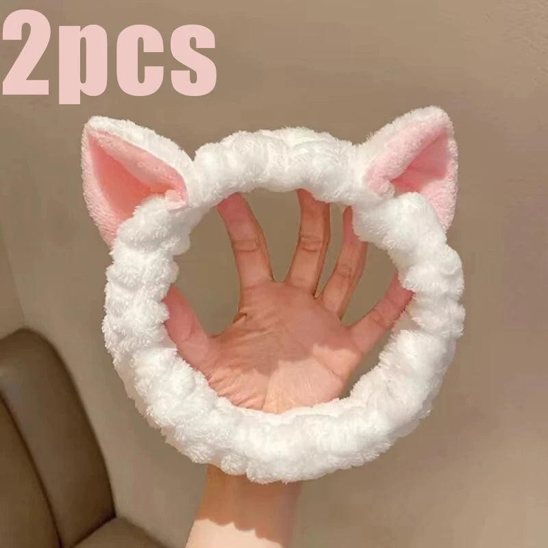 Cute Coral Plush Cat Hairband for Makeup & Skincare