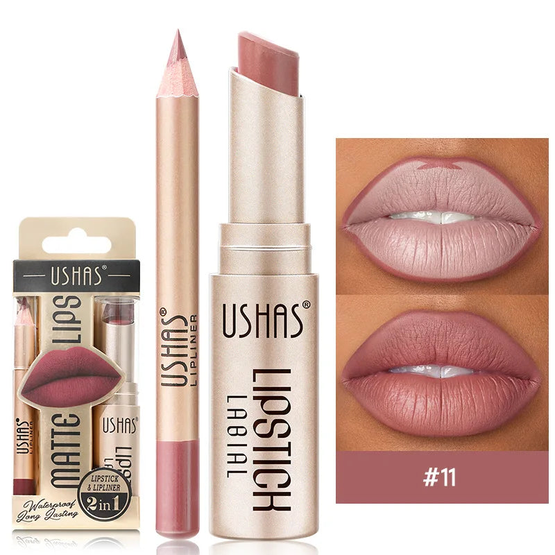 Elevate Your Look: USHAS 12-Color Lipstick & Liner Duo