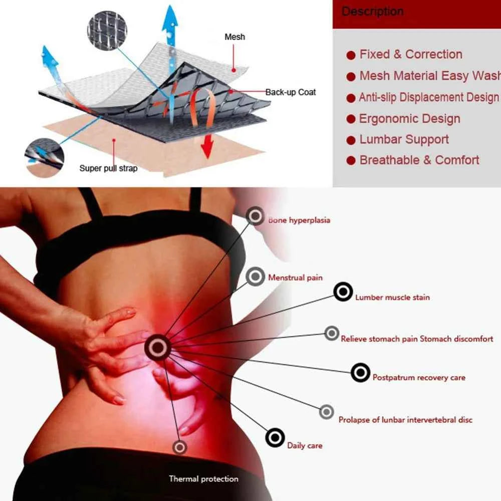 Adjustable Tourmaline Magnetic Therapy Back Support Belt
