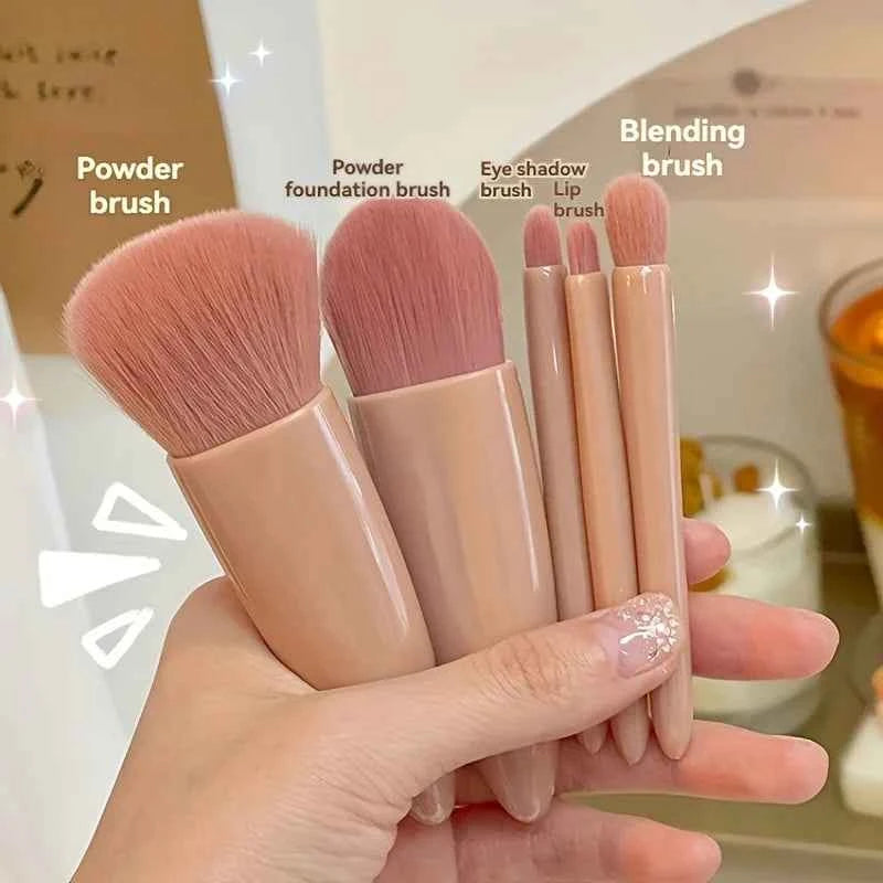 Travel-Ready: 5Pcs Portable Makeup Brush Set with Mirror