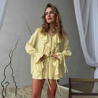 Tornova Women's Ruffled Spring Shorts & V-Neck Set