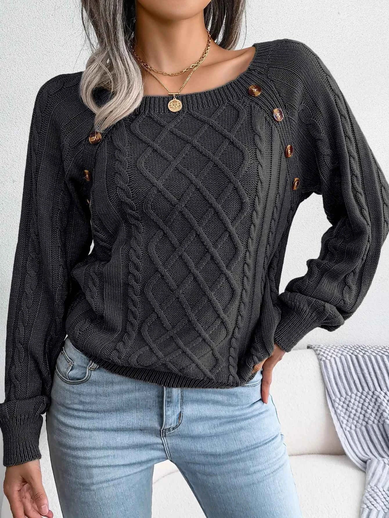 Chic Square Collar Knitted Pullover for Autumn & Winter