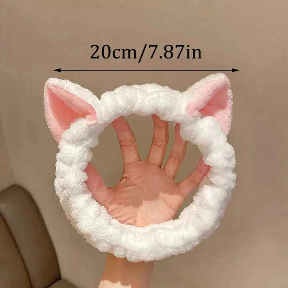 Cute Coral Plush Cat Hairband for Makeup & Skincare
