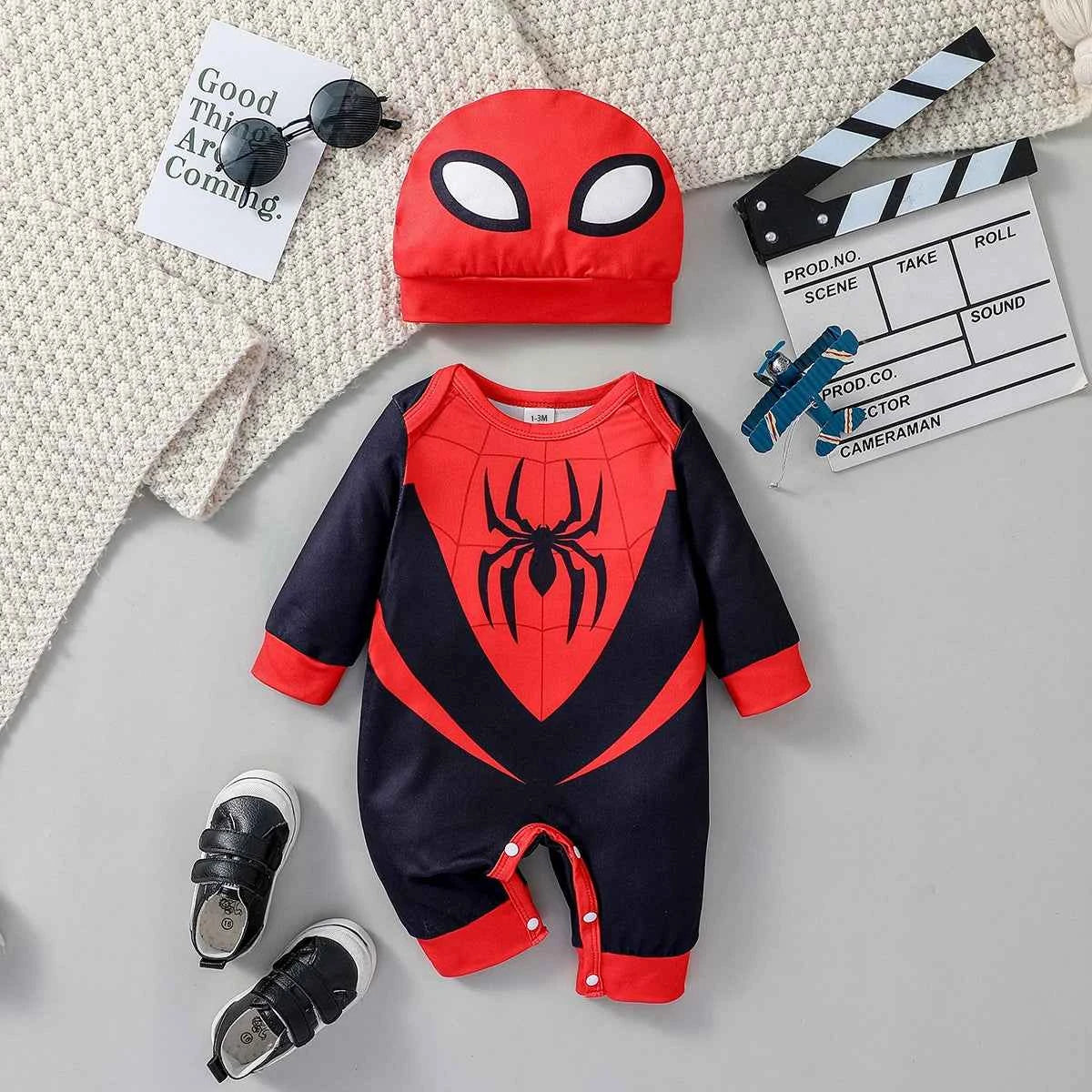 Trendy 2PCS Baby Spider Jumpsuit & Hat Set for Boys