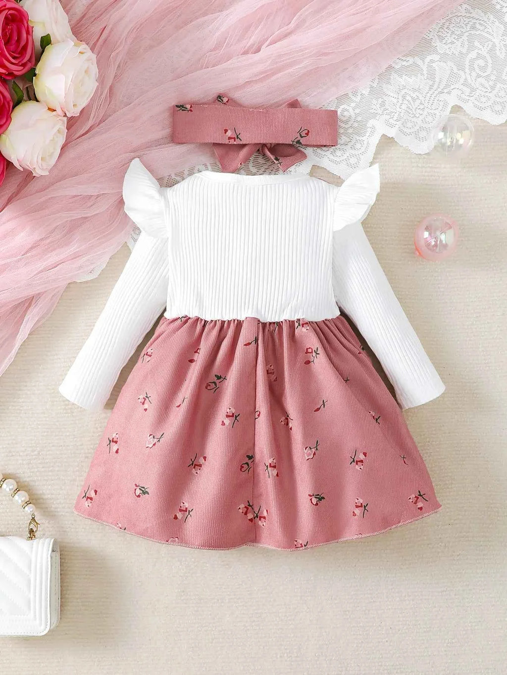 Floral Big Bow Dress Set for Infants 0-24 Months
