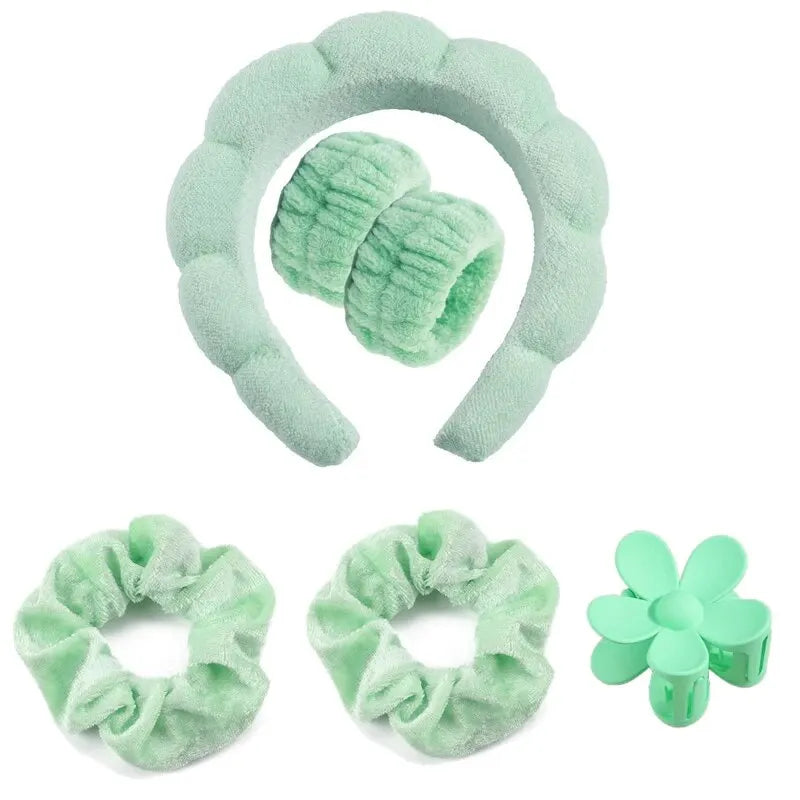 Stylish Microfiber Wristbands & Spa Bubble Headband Set