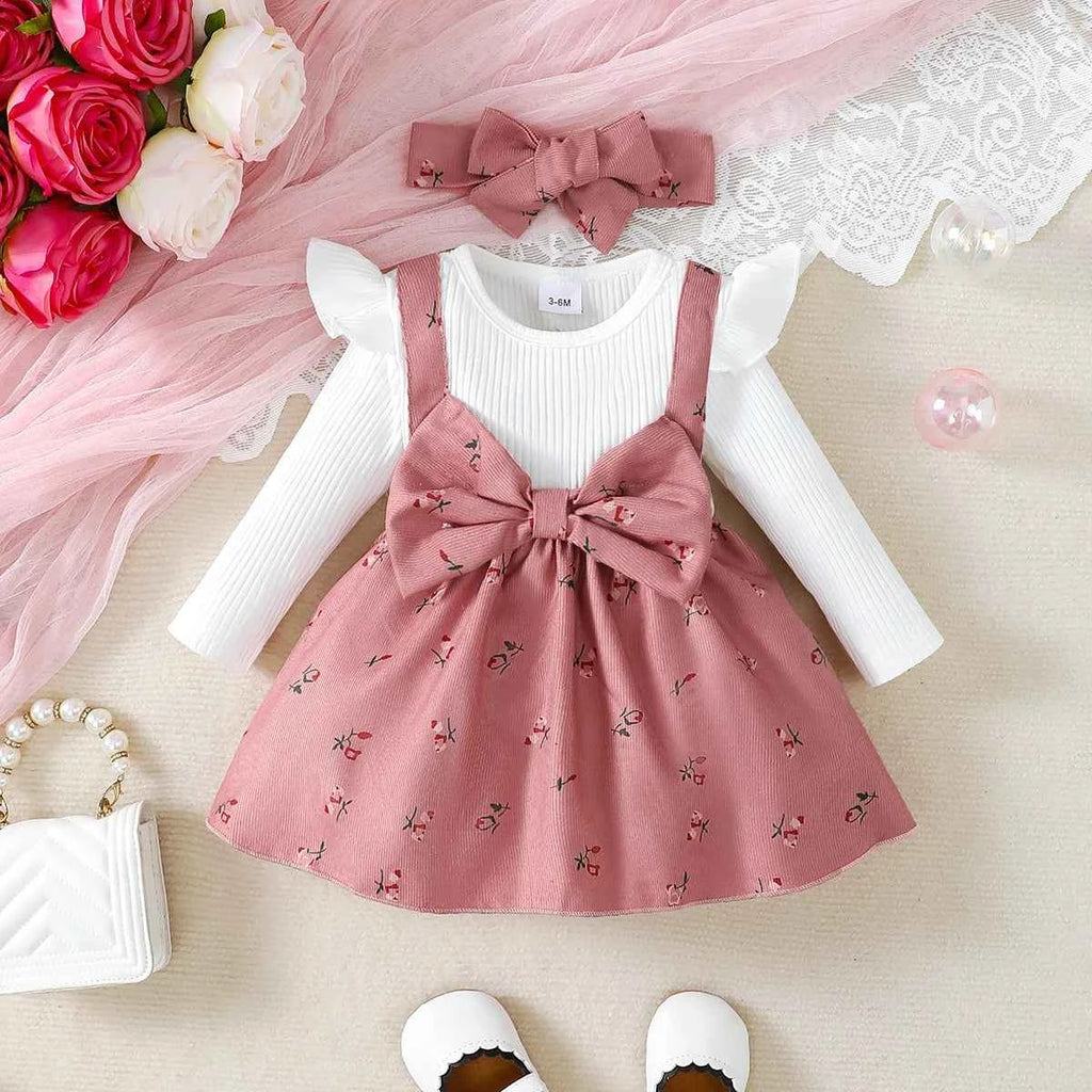 Floral Big Bow Dress Set for Infants 0-24 Months