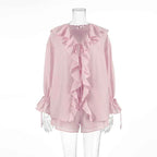 Tornova Women's Ruffled Spring Shorts & V-Neck Set