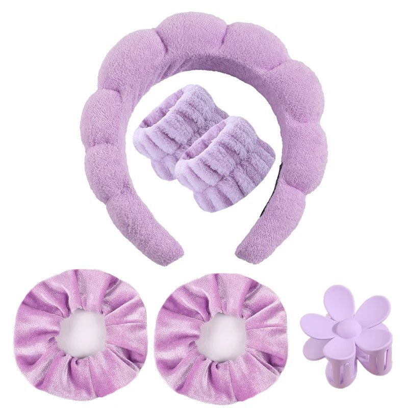 Stylish Microfiber Wristbands & Spa Bubble Headband Set