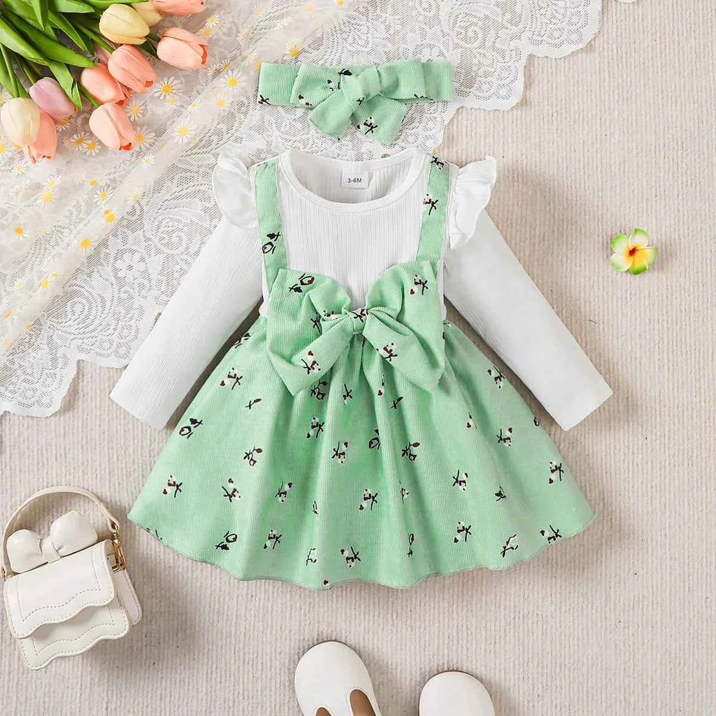 Floral Big Bow Dress Set for Infants 0-24 Months